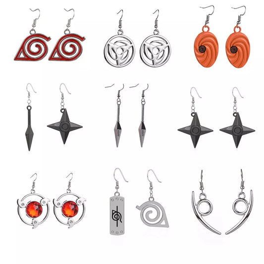 Anime Cosplay Akatsuki Earrings for Women Jewelry Enamel Red Cloud Ear Hoops Ninja Darts Dangle Earring Fans Creative Gift