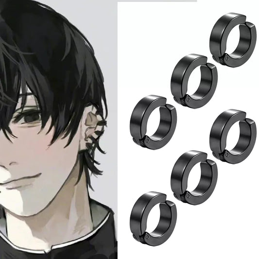 Anime Chainsaw Man Yoshida Hirofumi Cosplay Ear Clip Earrings Women Men Punk Black No Pierced Fake Ear Circle New Pop Jewelry